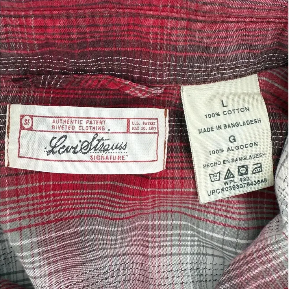 Levi Strauss Signature Plaid Pattern Short Sleeves Collared‎ Shirt Large